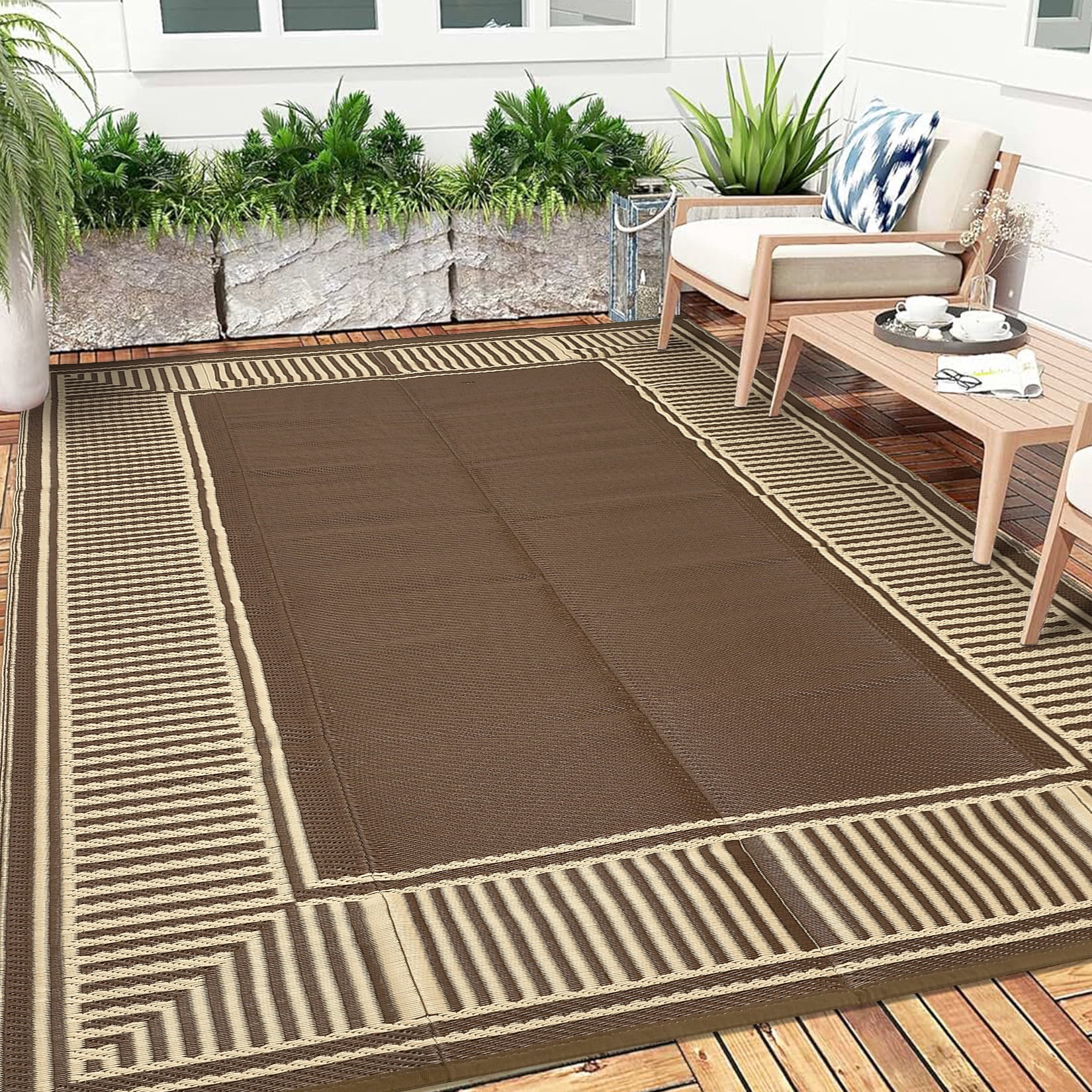 Gaderth Tapis d'Extérieur 9x18 Imperméable pour Patio, Tapis d'Extérieur Réversible en Paille Plastique, Tapis Pliable et Portable pour VR et Camping pour Porche, Balcon, Terrasse, Porte d'Entrée, Plage, Pique-Nique, Roulotte
