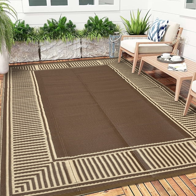 Gaderth Outdoor Rug 9x18 Waterproof Patio Rug, Reversible Plastic Straw Outdoor Carpet, Foldable Portable RV Camping Mat for Porch Balcony Deck Front Door Beach Picnic Camper