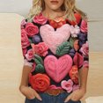 thumbnail image 1 of Qertyioot Chemise Ample à Manches 3/4 pour Femmes T-shirts Imprimés de la Saint-Valentin pour Femmes Blouse Col Rond Hauts Décontractés, 1 of 5