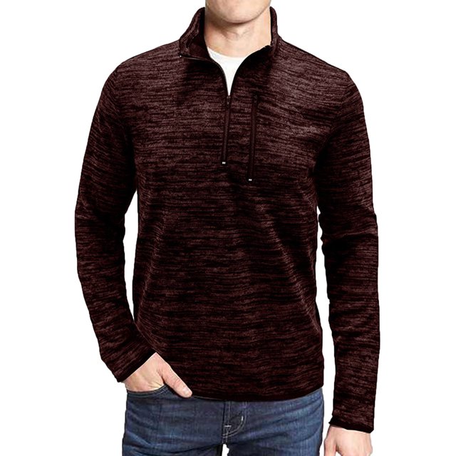 KIHOUT Chandails Molletonnés de Printemps et d'Hiver pour Hommes, Chandails Molletonnés Unis à Col Roulé à Fermeture Éclair à Manches Longues pour l'Extérieur, Hauts de Base T-, Taille P-2TG