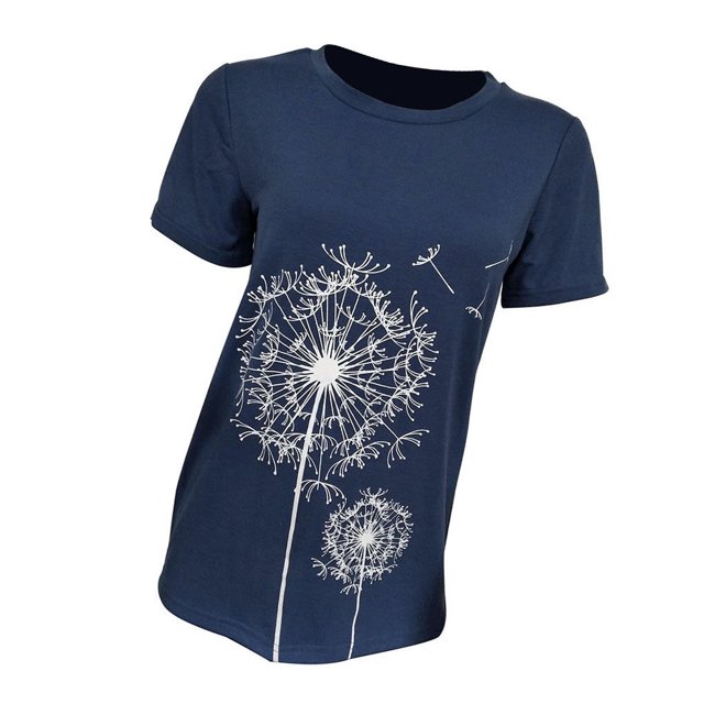 Becaristey T-shirts à Col Rond pour Femmes Manches Courtes Style Simple T-shirts Imprimé Floral Vêtements Accessoire de Mode Tenue Quotidienne Bleu TTG