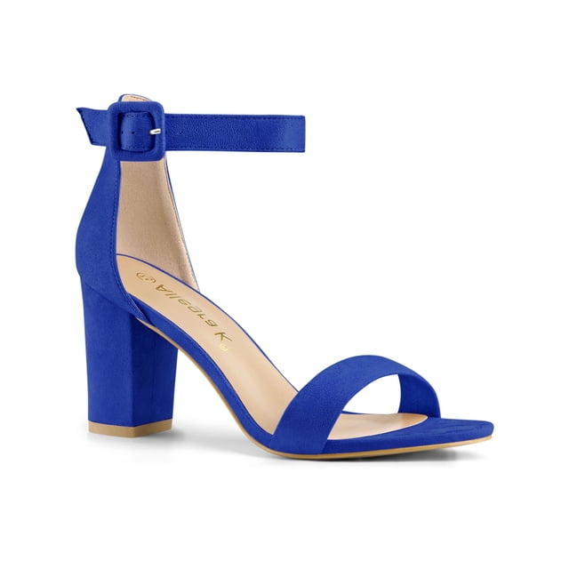 BLISSFUL STEP Women's Shoes Ankle Strap Block Heel Buckle Open Toe Sandals Dark Blue 6