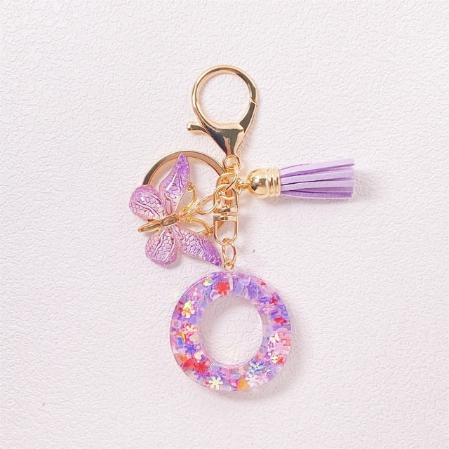 Lisbinx Weekly Deals Personalized Keychains Initial Letter Tassel Keychain - Purple Car Accessory for Women, Perfect for Wallets and Backpacks