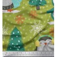 thumbnail image 1 of Soimoi Green polyester Crepe Fabric Christmas Tree & Penguin Cartoon Decor Fabric Printed Yard 52 Inch Wide, 1 of 5