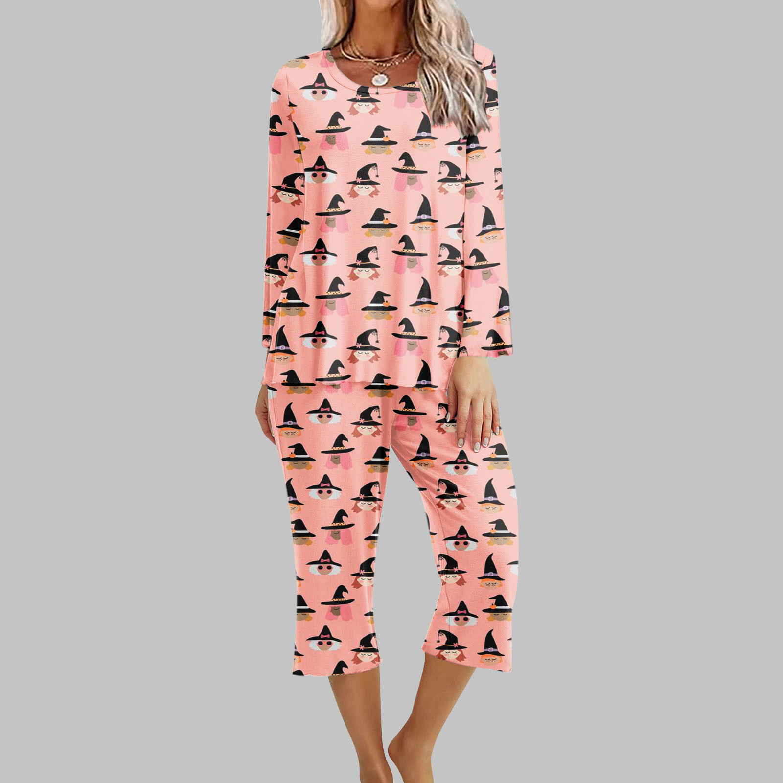 Ensembles Lounge pour Femmes 2 Pcs Pyjama d'Halloween pour Femmes à Imprimé Col Rond Manches Longues Ensemble Deux Pièces Confortable pour la Maison Ensemble de Sport Ensembles pour Femmes en Liquidation