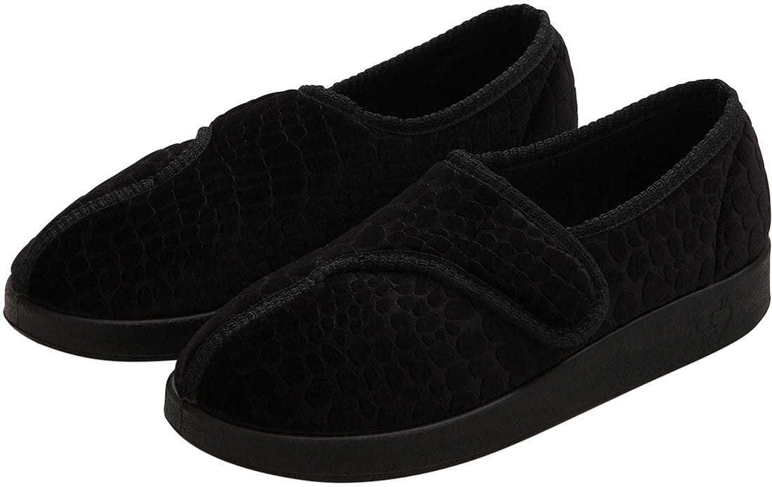Silverts Women Extra Wide Easy Closure Jewel Slippers, 11, Black