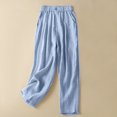 thumbnail image 2 of Sijiajgjfu Womens Cotton Linen Long Pants Blue M, 2 of 5