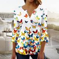 thumbnail image 1 of Hauts pour Femmes Haut pour Dames Imprimé Floral Col en V Manches Courtes T-Shirt à Boutons Café L, 1 of 5