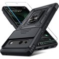 thumbnail image 1 of KOMI Compatible with Google Pixel 7a Case Built in Slide Camera Lens Cover+Screen Protector+Finger Ring Holder Kickstand,Heavy Duty Shockproof Full Body Protective Phone Cover,2023 Black, 1 of 5