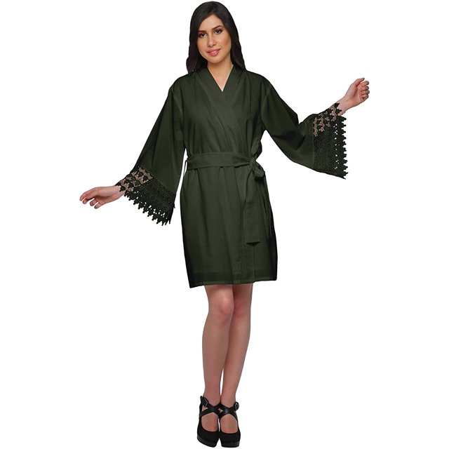 Moomaya Solid Cotton Robes For Women Plus Size Kimono Robe Short Nightwear