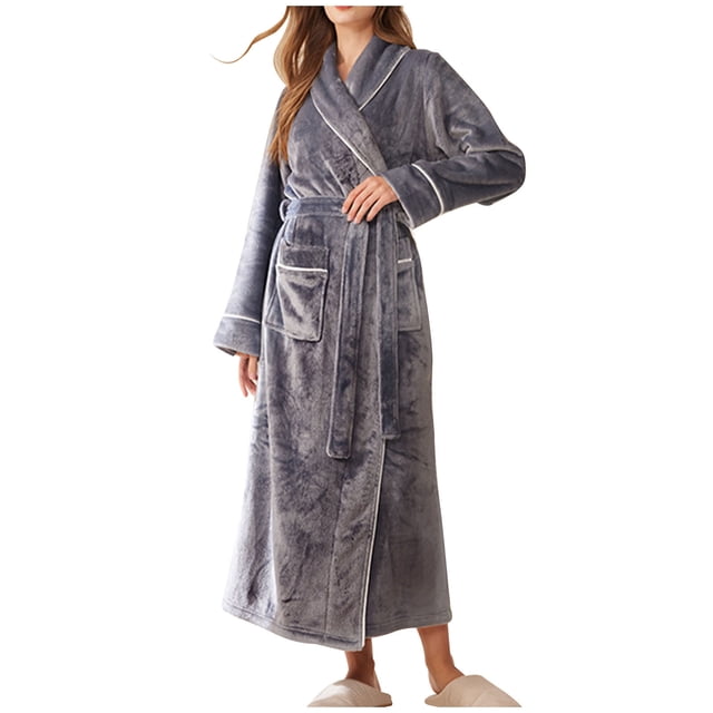 Timegard Womens Bathrobe Long Sleeve Lapel Neck Nightgowns Long Plush Robes Fall Winter Warm Comfy Robe
