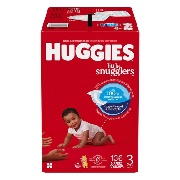 Huggies Little Snugglers Baby Diapers, Size 3 (16-28 lbs), 136 Ct