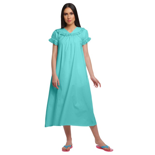 Moomaya Robe de Nuit en Coton Unie pour Femmes à Manches Courtes