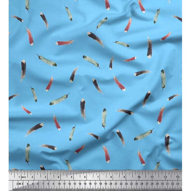 Soimoi Rayon Fabric Colorful Feather Printed Fabric 1 Yard 42 Inch Wide