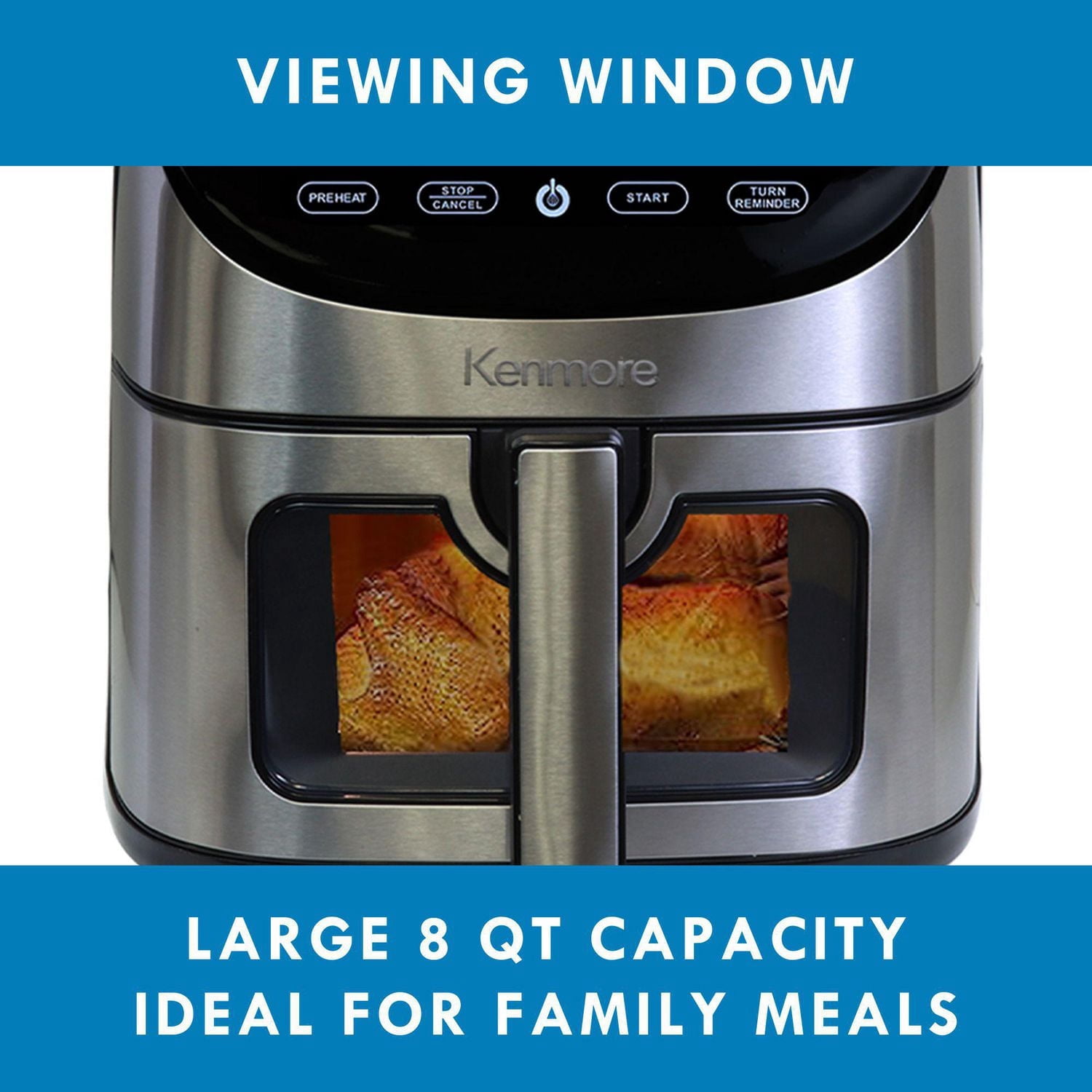 Kenmore 8 Qt Air Fryer 1700W 12 Presets Digital Touch Screen Stainless Steel Family Size Nonstick Basket Easy Cleanup Dishwasher Safe OilLess Cooking