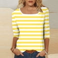 thumbnail image 4 of breaise Chemises à Manches 3/4 pour Femmes, Automne, Rayées, Col Ras du Cou, Hauts Habillés Décontractés, Amples, Blouses de Travail Trois Quarts, Jaune, M, 4 of 6
