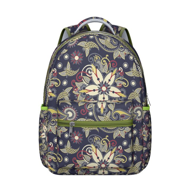 Abstract Paisley Art School Backpack Durable Students Backpack with Boho Vintage Floral Pattern and Elegant Ethnic Design