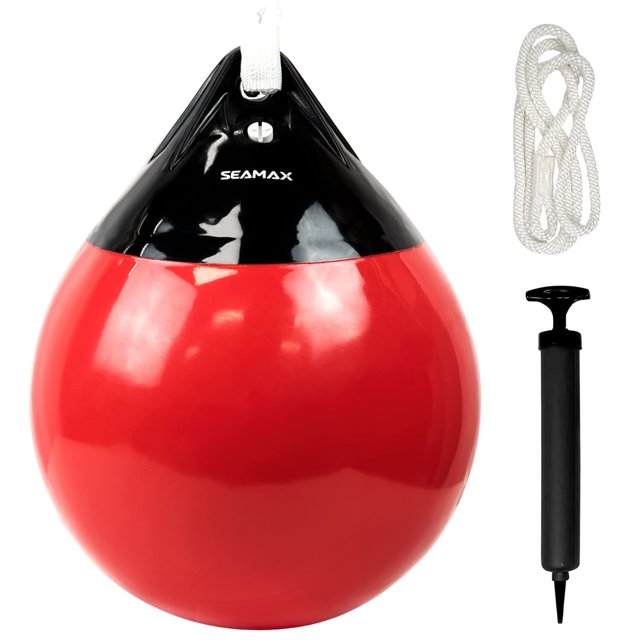 Seamax Bouées d'Amarrage de Bateau Rondes à Ancre, 12 Pouces x 15 Pouces, Vinyle de Qualité Marine Robuste, Bouées d'Amarrage de Bateau Rouges, Balles Gonflables Rondes pour Accoster/pêcher/crabe/etc....