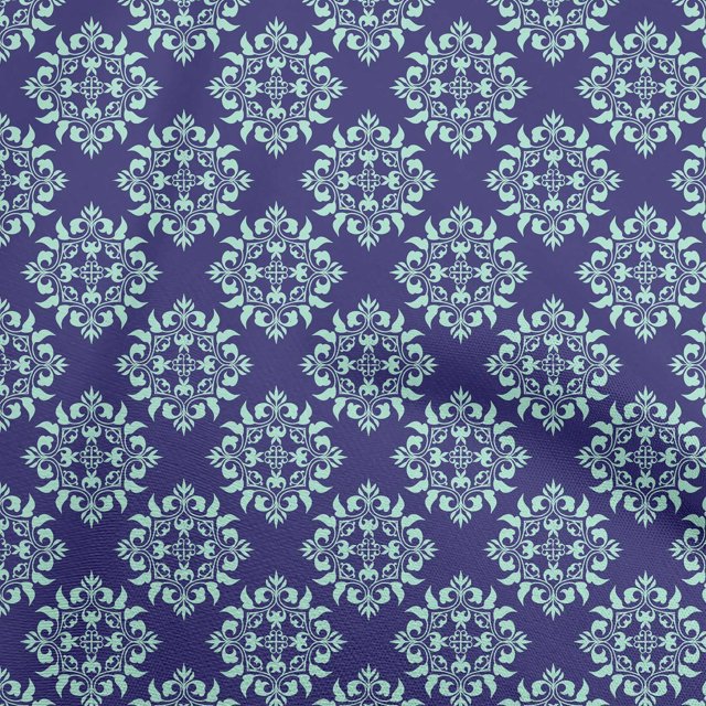 oneOone Polyester Spandex Blue Fabric Asian Suzani Sewing Craft Projects Fabric Prints By Yard 56 Inch Wide
