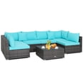 thumbnail image 1 of Patiojoy 7 Pcs Outdoor Patio Furniture Set All-Weather PE Rattan Sofa Set w/Coffee Table & Cushions Turquoise, 1 of 9