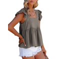 thumbnail image 3 of Women'S Casual Square Neck Ruffle Cap Sleeve Peplum Babydoll Blouse Tank Top Grey S, 3 of 9