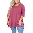 thumbnail image 1 of SHOWMALL Haut Femme Grande Taille Manches 3/4 Vêtements Violet Rouge 4X Blouse Tunique Ample Col Rond pour Leggings, 1 of 6