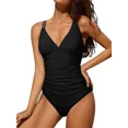 thumbnail image 4 of Charmo Women V Neck One Piece Swimsuits Tummy Control Runched Monokini Bathing Suits, 4 of 8