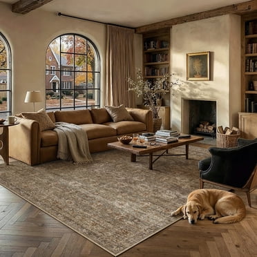 BERTHMEER 8'x10' Area Rugs for Living Room Bedroom Dining Room Office Oriental Vintage Farmhouse Machine Washable Non Slip Traditional Distressed Large Rugs Carpets, Gradient Brown