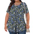 thumbnail image 4 of Pisexur Hauts de Printemps pour Femmes Blouses pour Femmes Chic Décontracté Mode pour Femmes Imprimé Col Rond Manches Courtes Plissé Ample Haut Multicolore,4TG, 4 of 7