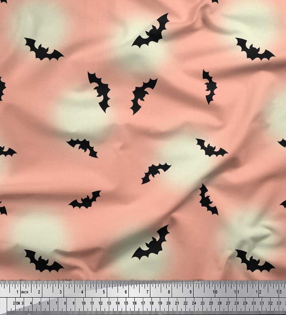 Soimoi Poly Georgette Fabric Moon & Bat Halloween Print Fabric by The Yard 52 Inch Wide