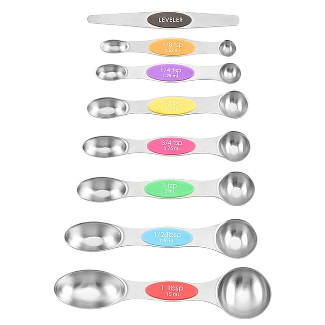 Suncoda Double End Measuring Spoon, Magnetic Measuring Spoons Set Double-Headed Kitchen Spoon Stackable Teaspoon for Measuring Dry&Liquid Ingredients