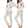 thumbnail image 2 of Grande Liquidation! Ensemble de Pyjama de Maternité et d'Allaitement pour Femmes, Pyjama d'Allaitement à Rayures, Ensemble Haut à Manches Longues et Bas, 2 of 7