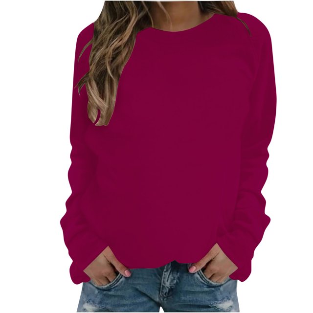 Pisexur Chandails en Molleton pour Femmes Couleur Unie Col Rond Chandail en Molleton Manches Longues Chandail Basique Chandails en Molleton Décontractés Amples Surdimensionnés pour Femmes Chandails en Molleton d'Automne