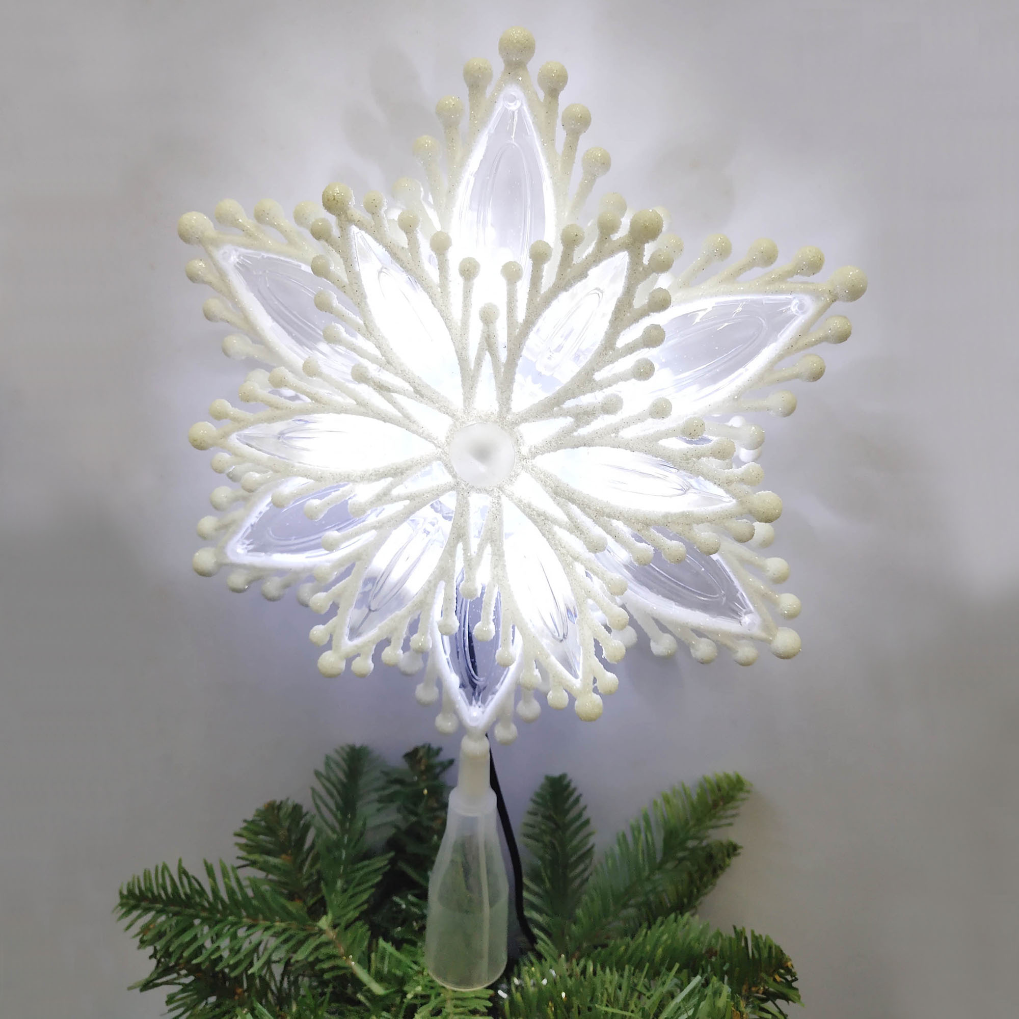 Holiday Time LED Christmas Tree Topper, White Snowflake, 12.5"