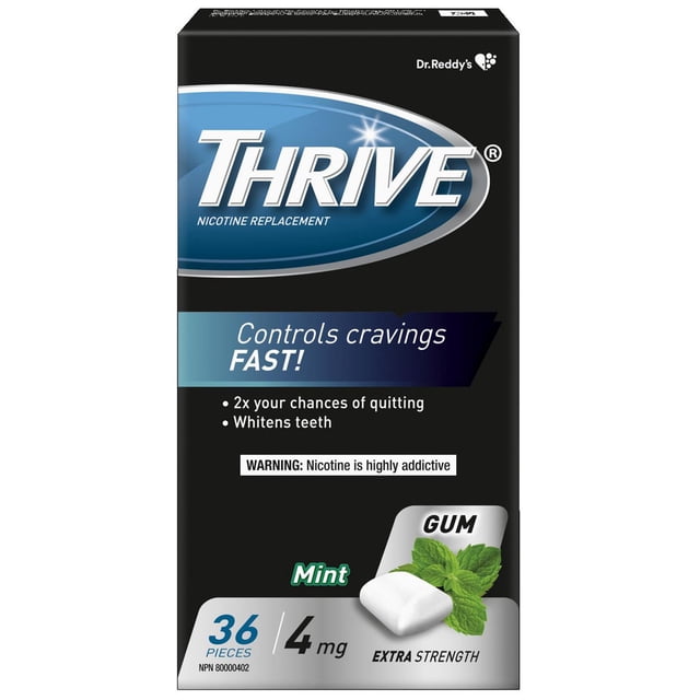 Thrive Nicotine Replacement Gum, 4mg Extra Strength, Mint, 36 Count