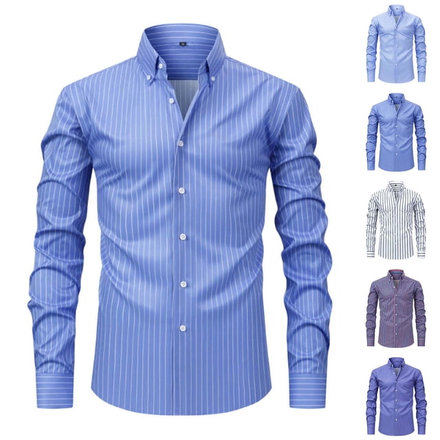 LOVZFMLL Men's Shirts, Solid Fashion Button-Down Shirt, Versatile for Work Business, V-Neck Relaxed Fit Long Sleeve Fall Clothes