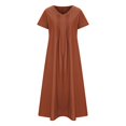 thumbnail image 4 of Yuyuzo Robe Maxi en Coton et Lin pour Femmes à Manches Courtes, Col en V, Longue Robe Décontractée Ample et Fluide avec Poches, 4 of 6