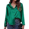 thumbnail image 1 of Innerwin Tops Lapel Neck Women Shirts Work Button Down Single Breasted Blouse Green 2XL, 1 of 7