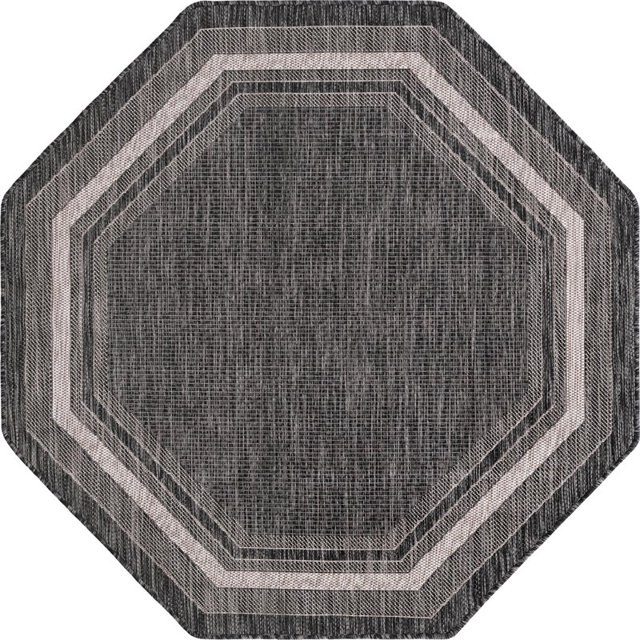 Unique Loom Tapis de Sol en Plein Air 5' x 5' Octogone Noir/gris
