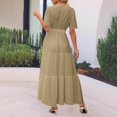 thumbnail image 4 of HXWCHs Robe d'Été pour Femme, Fluide, Col en V, Taille à Nouer, Robe Décontractée d'Été, Confortable, Plage, Évasée, Maxi pour la Saison du Printemps, Kaki, TG, 4 of 7