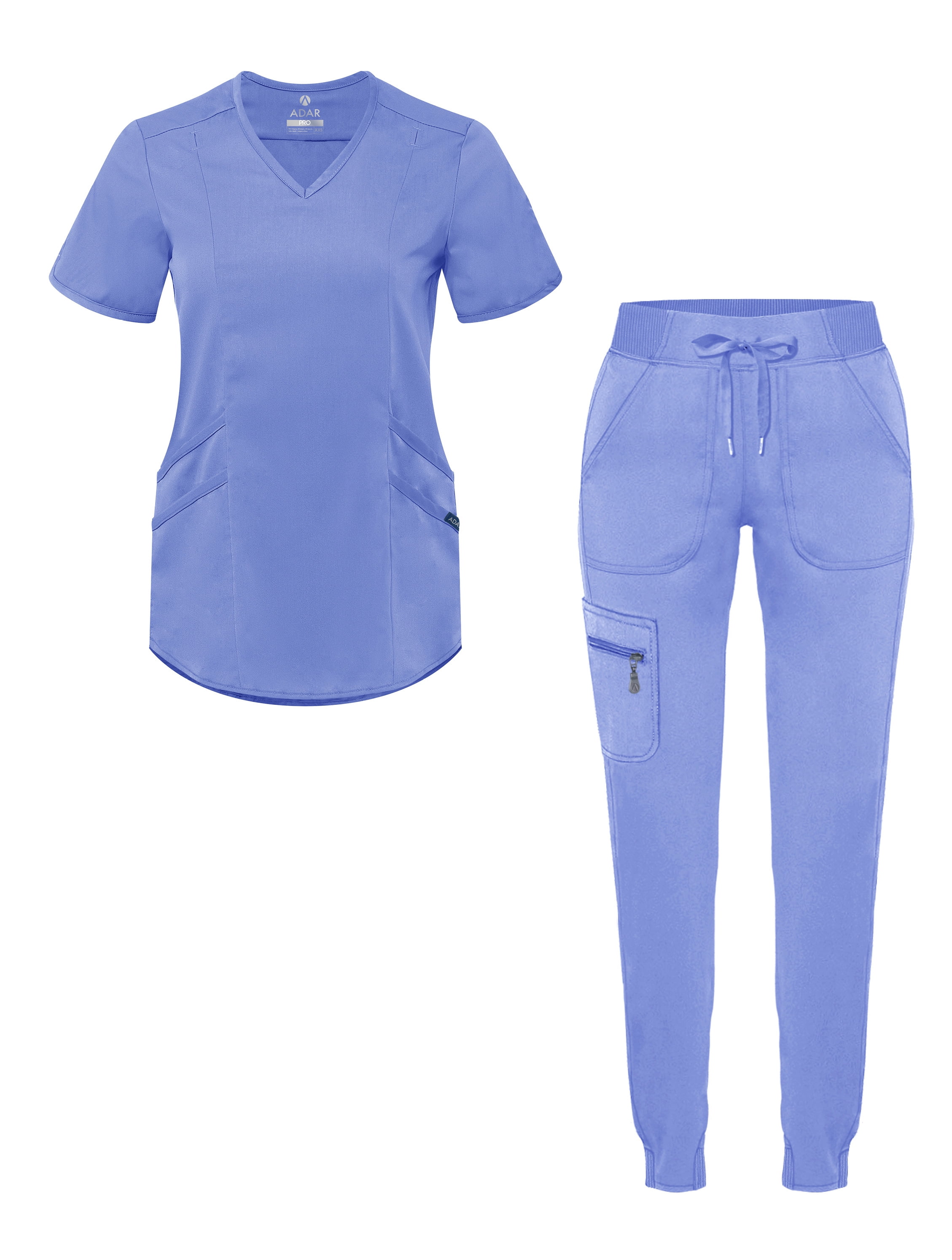 Adar Pro Modern Athletic Scrub Set For Women - Modern V-Neck Scrub Top & Yoga Jogger Scrub Pants