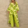 thumbnail image 3 of Mikilon Womens Stylish Outfit 2 Piece Set Summer Irregular Printed Pullover Irregular Two Piece Long Sleeve Round Neck Top/Shirt Set Yellow S, 3 of 6
