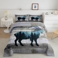 thumbnail image 2 of Hunting Goat Full Size Comforter Set, Wildlife Rustic Animals Soft Bed Set For Sofa, Safari Wooden Plank Breathable Down Comforter For Kids Teens, Trees Blue Mountains Cozy Duvet Insert, 2 of 7