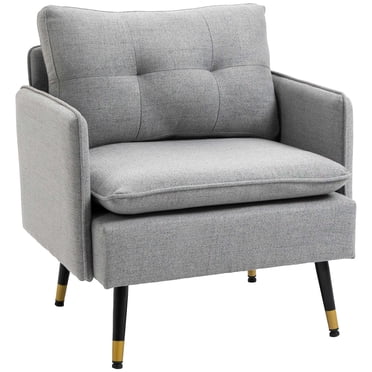 HOMCOM Mid Century Modern Accent Chair Armchair with Wide Seat Steel Legs