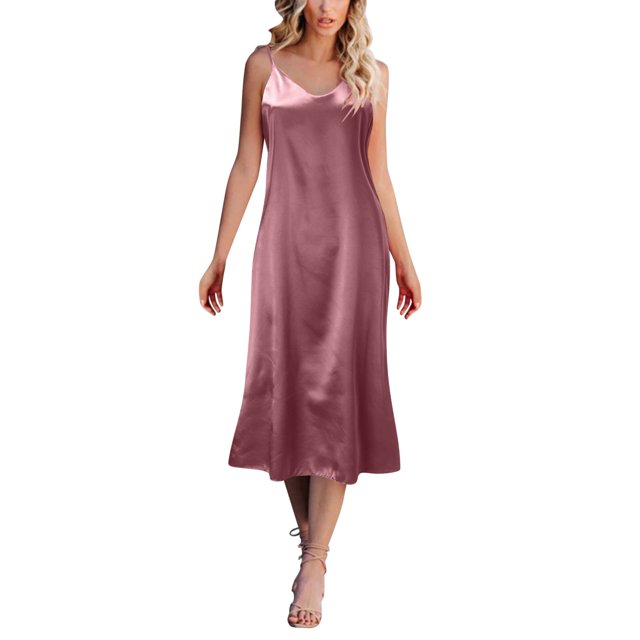 Vente de Liquidation 2025 Chemises de Nuit et Robes de Nuit pour Femmes Mode Robe Unie Sans Manches à Bretelles Col en V Robe Ample Robe de Nuit Maison
