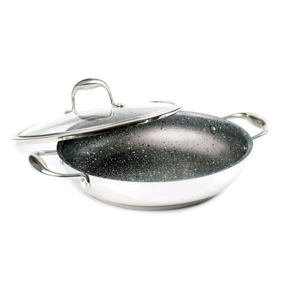 Meyer Poêle Antiadhésive en Acier Inoxydable 28cm/11 Pouces avec Couvercle, Fabriquée au Canada