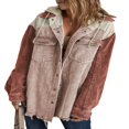 thumbnail image 1 of Womens Corduroy Shacket Jacket Long Sleeve Button Down Color Block Hooded Coat with Pockets, 1 of 7