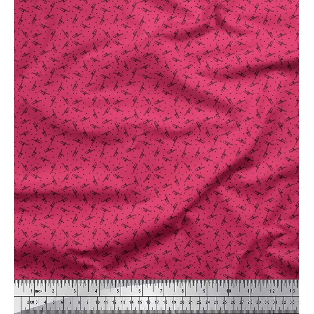 Soimoi Georgette Viscose Fabric Triangle & Saxophone Musical Instrument Printed Fabric 1 Yard 42 Inch Wide