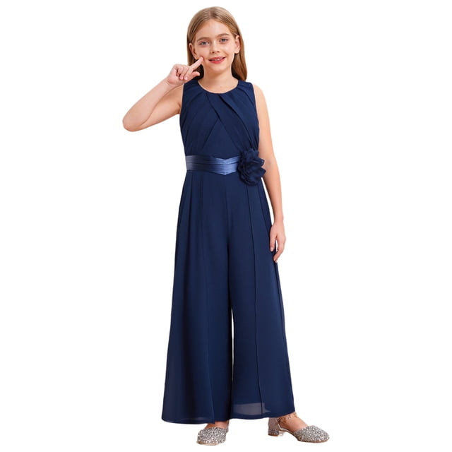 Sholeno Combinaisons Sans Manches pour Filles, Robe de Mariage Formelle en Chiffon, Combinaison de Danse Bleu Marine 10