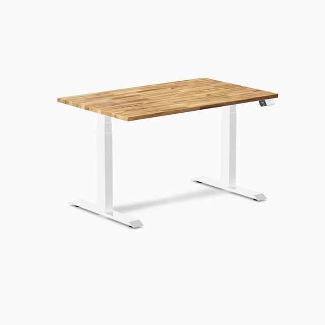 Desky Dual Hardwood Sit Stand Desk - Acacia / 48 x 30 inches / White